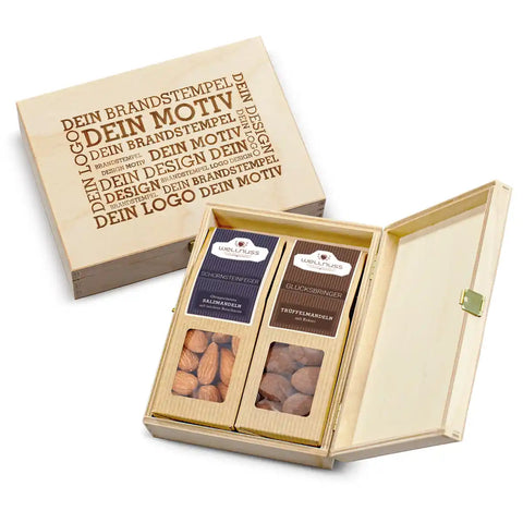 2 Premium Snacks in der Birkenholzbox