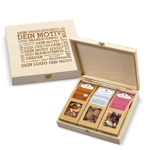 3 Premium Snacks in der Birkenholzbox