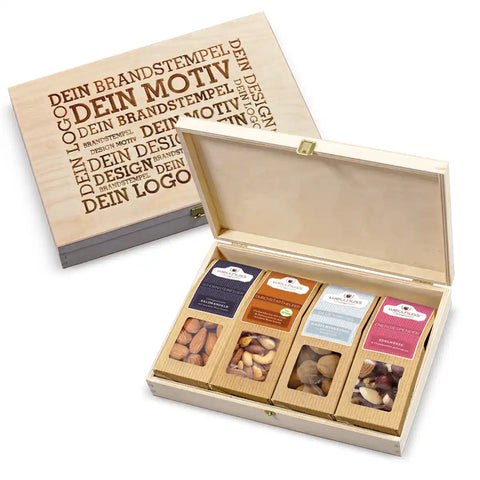 4 Premium Snacks in der Birkenholzbox