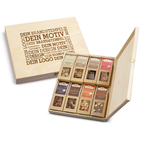 8 Premium Snacks in der Birkenholzbox