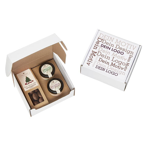 Gebrannte Mandeln, Lebkuchen- und Glühweingewürz im Geschenkkarton
