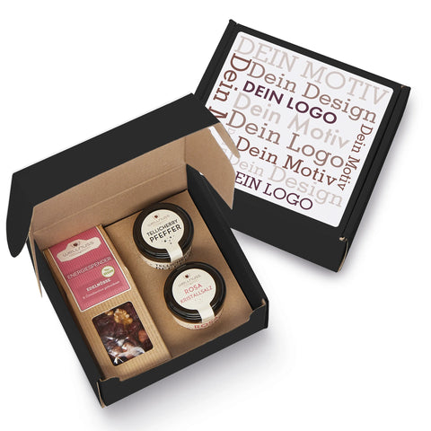 Geschenkkarton mit 1 Faltschachteln und 2 Gourmet Gewürzen im Glas