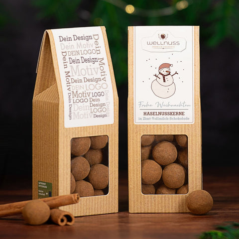 Weihnachts Edition - Haselnusskerne in Zimtvollmilch in der Faltschachtel - wellnuss Premium Präsente