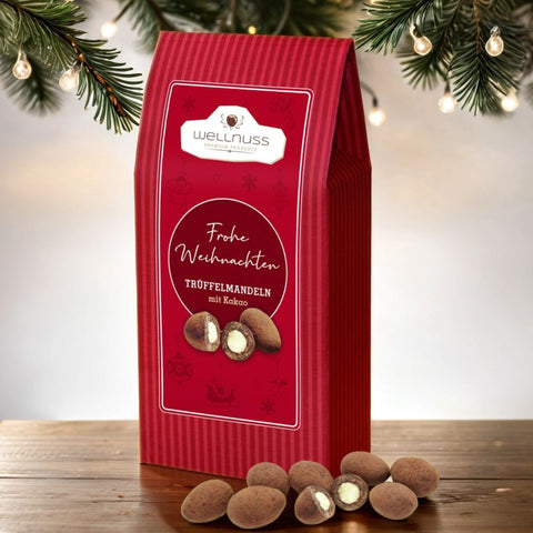 Maxi Faltschachtel - Trüffelmandeln mit Kakao - wellnuss Premium Präsente