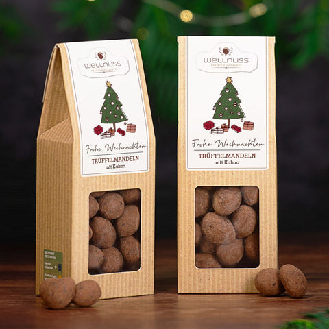 "Limitierte Weihnachtsedition" - 4 Weihnachts-Snacks in der Birkenholzbox - wellnuss Premium Präsente