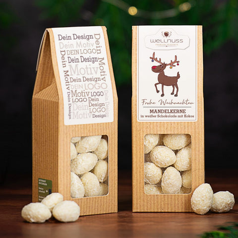 Weihnachts Edition - Kokosmandeln in der Faltschachtel - wellnuss Premium Präsente
