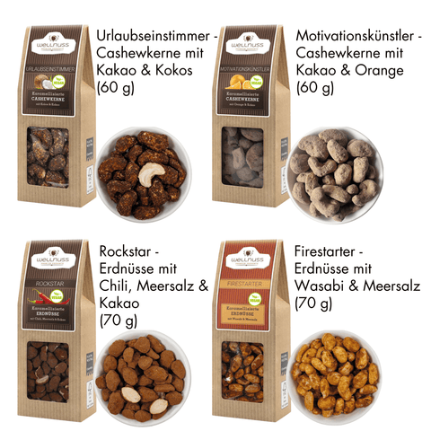 4 vegane Premium Snacks im Geschenkkarton - wellnuss Premium Präsente
