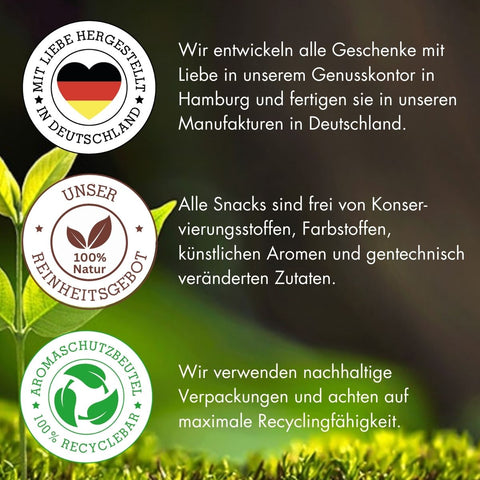 Nachhaltige und natürliche Ostersnacks, hergestellt in Deutschland. Frei von künstlichen Zusatzstoffen und verpackt in umweltfreundlichen Materialien.