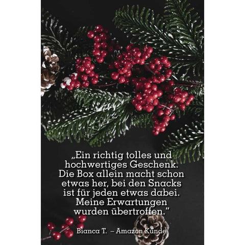 "Limitierte Weihnachtsedition" - 8 Weihnachts-Snacks in der Birkenholzbox - wellnuss Premium Präsente