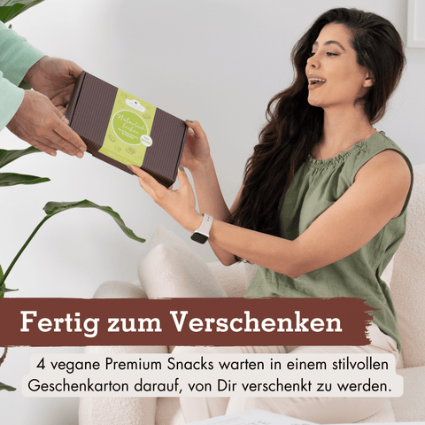 4 vegane Premium Snacks im Geschenkkarton - wellnuss Premium Präsente