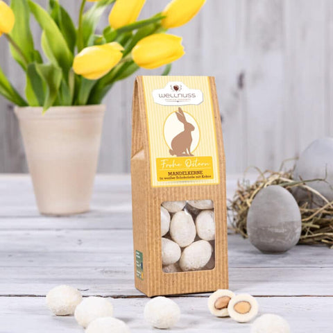 Neu: Oster Edition – Mandelkerne mit Kokosflocken in weißer Schokolade