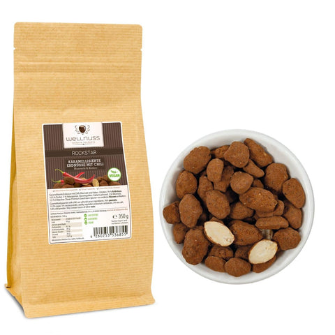 Rockstar - Karamellisierte Erdnüsse mit Chili, Meersalz und Kakao (350 g) - wellnuss Premium Präsente