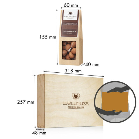Selektion Ladies Night - 8 Premium Snacks in der Birkenholzbox - wellnuss Premium Präsente