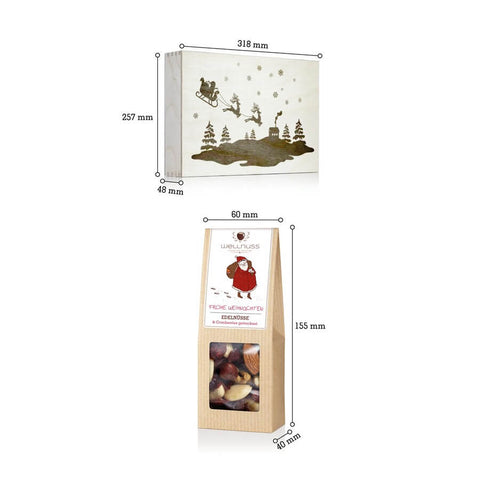 "Limitierte Weihnachtsedition" - 8 Weihnachts-Snacks in der Birkenholzbox - wellnuss Premium Präsente