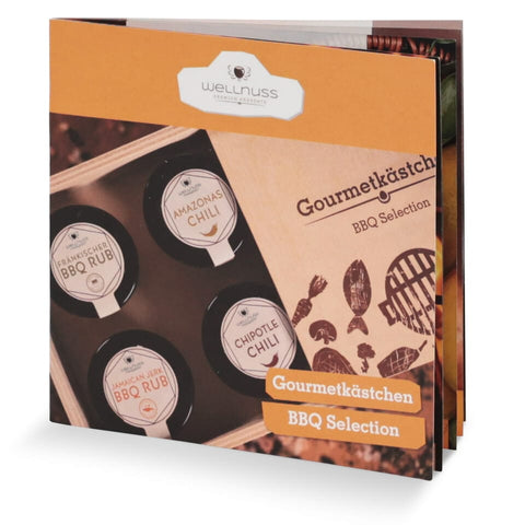 BBQ Geschenkset mit 4 Gourmetgewürzen im Geschenkkarton - wellnuss Premium Präsente