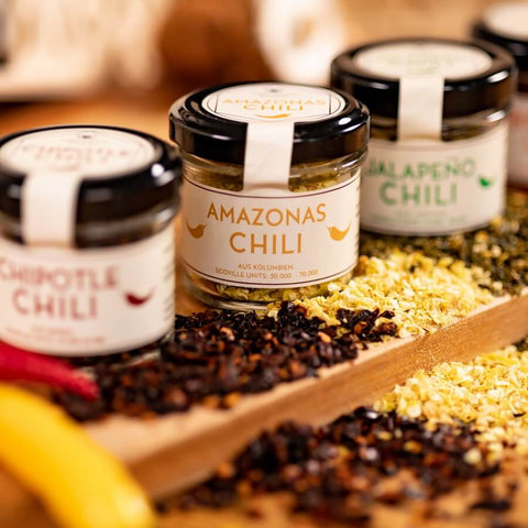 Geschenkset mit 4 Chilisorten im edlen Gourmetkästchen - wellnuss Premium Präsente