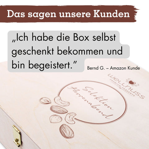 Herrenabend - 4 Snacks in der Birkenholzbox - wellnuss Premium Präsente
