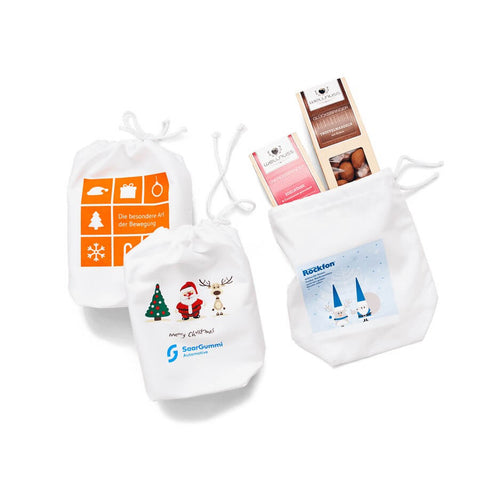 2 Weihnachts-Snacks im Baumwollsäckchen - wellnuss Premium Präsente
