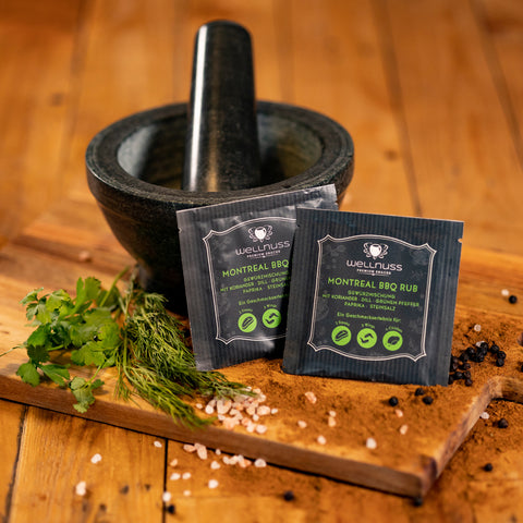 Portionsbeutel Gewürzmischung Montreal BBQ Rub - wellnuss Premium Präsente