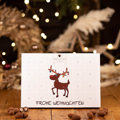 Premium Adventskalender - gefüllt mit 24 Trüffelmandeln mit Kakao - wellnuss Premium Präsente