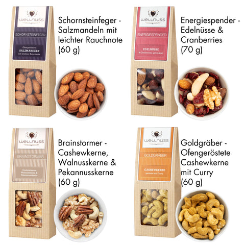 Geschenkkarton Herrenabend mit 4 Premium Snacks - wellnuss Premium Präsente
