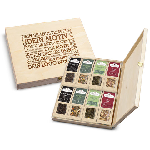 8 Tee Spezialitäten in der Birkenholzbox