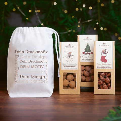 3 Weihnachts-Snacks im Baumwollsäckchen