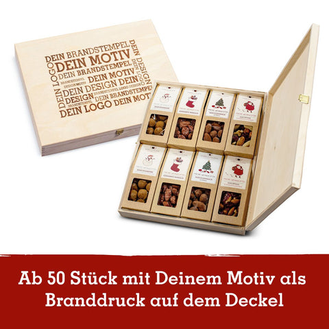 8 Weihnachts-Snacks in der Birkenholzbox mit Logo