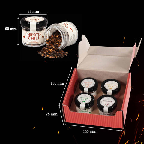 Geschenkset mit 4 Chilisorten im edlen Geschenkkarton - wellnuss Premium Präsente