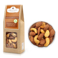 Durchstarthelfer Cashewkerne mit Chili & Salzmandeln mit leichter Rauchnote in 60 g Verpackung. Knackiger Energie-Snack für unterwegs, vegan & würzig.