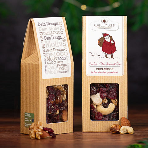 Weihnachts Edition - Edelnüsse & Cranberries in der Faltschachtel - wellnuss Premium Präsente