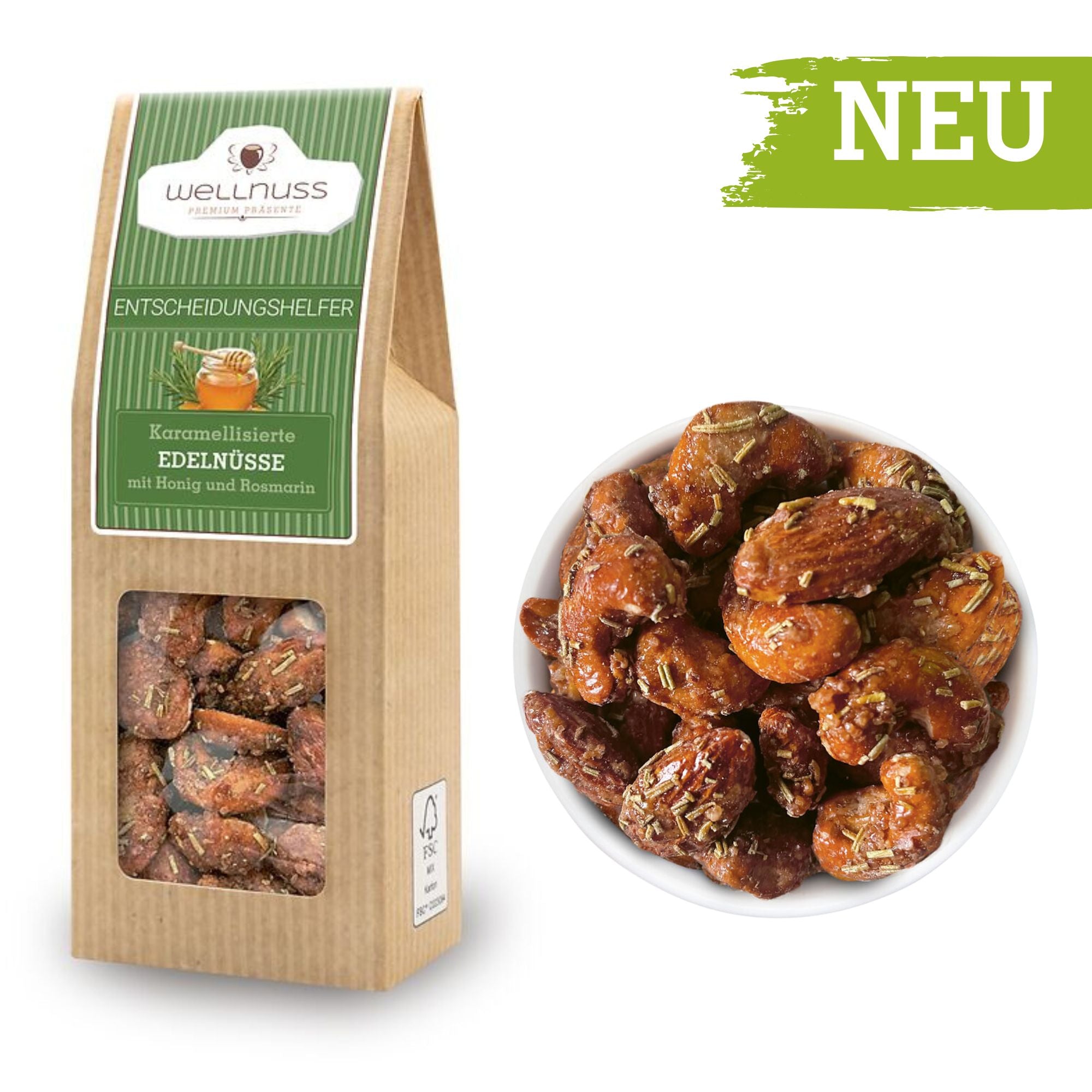 Entscheidungshelfer - Edelnüsse karamellisiert mit Honig und Rosmarin - (60 g)