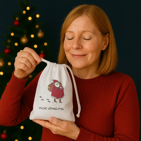Gebrannte Mandeln und Haselnusskerne mit Vollmilchschokolade & Zimt im Baumwollsäckchen
