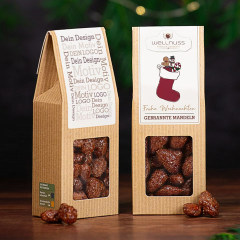 Weihnachts Edition - Gebrannte Mandeln in der Faltschachtel - wellnuss Premium Präsente