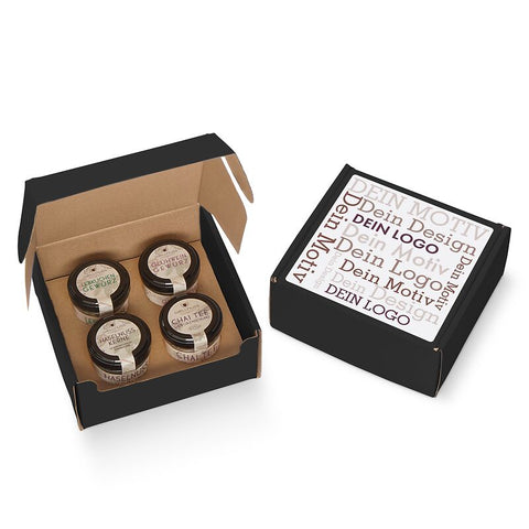 Geschenkkarton mit 4 Weihnachts-Spezialitäten mit Logo