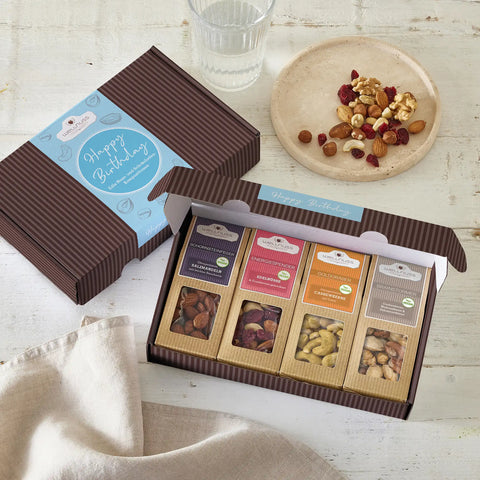 Happy Birthday Geschenkkarton mit 4 Premiumn Snacks – Best of Nuts