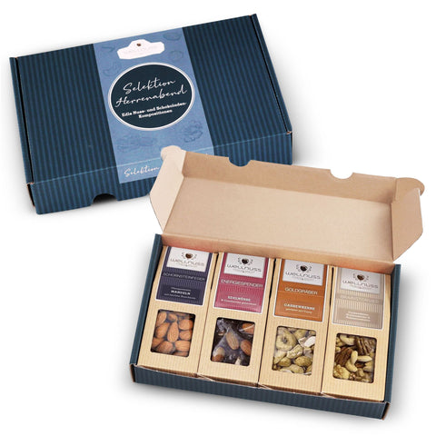 Geschenkkarton Herrenabend mit 4 Premium Snacks - wellnuss Premium Präsente
