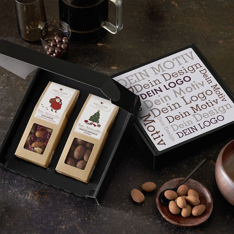 2 Weihnachts-Snacks im Geschenkkarton mit Logo