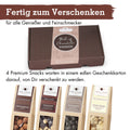Geschenkset Schokolade 'Best of Chocolate' – fertig verpackt für Genießer. Enthält vier exklusive Schokoladen-Snacks in edler Box.