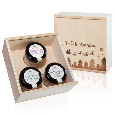 Gourmetkästchen mit 3 Weihnachts-Spezialitäten im Glas - wellnuss Premium Präsente