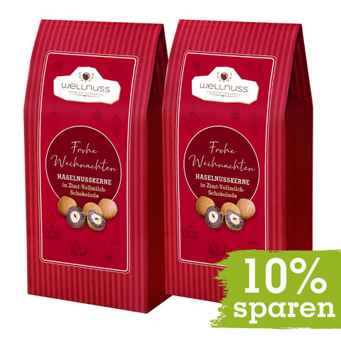Maxi Faltschachtel - Weihnachts Edition - Haselnusskerne in Vollmilch-Zimt - 175g - wellnuss Premium Präsente