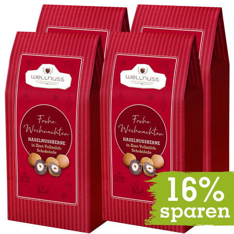 Maxi Faltschachtel - Weihnachts Edition - Haselnusskerne in Vollmilch-Zimt - 175g - wellnuss Premium Präsente