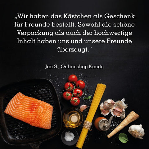 Geschenkset mit 4 Gourmetgewürzen im edlen Gourmetkästchen - wellnuss Premium Präsente