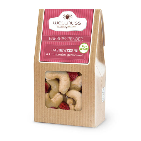 Cranberries und Cashewkerne in der Mini-Faltschachtel