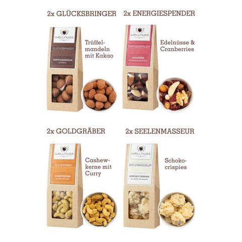 Frohe Weihnachten - 8 Snacks in der Birkenholzbox - wellnuss Premium Präsente