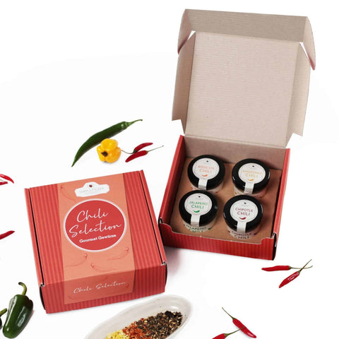 Geschenkset mit 4 Chilisorten im edlen Geschenkkarton - wellnuss Premium Präsente