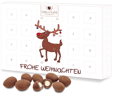 Premium Adventskalender - gefüllt mit 24 Trüffelmandeln mit Kakao - wellnuss Premium Präsente