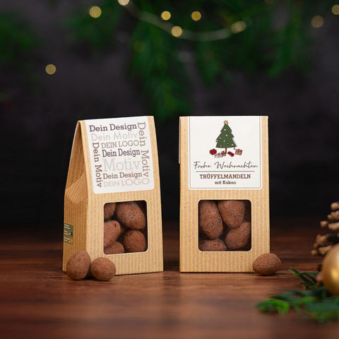 Weihnachts Edition - Trüffelmandeln mit Kakao in der Mini-Faltschachtel - wellnuss Premium Präsente