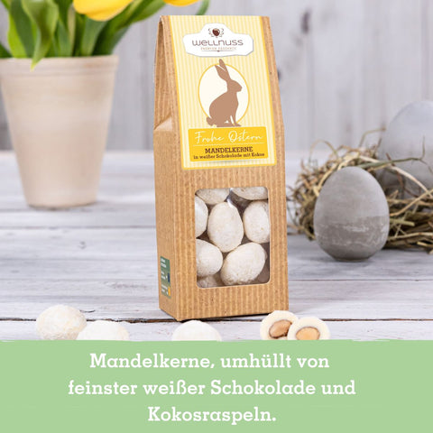 Oster Edition - Kokosmandeln in weißer Schokolade - wellnuss Premium Präsente