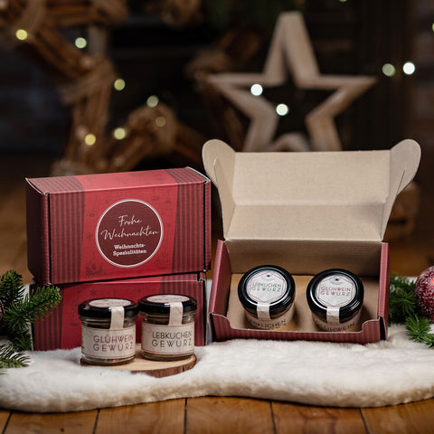 Glühwein- und Lebkuchengewürz im Geschenkkarton - wellnuss Premium Präsente